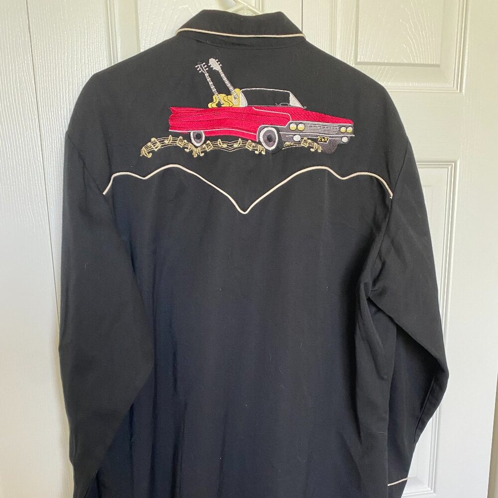 Scully Men's Black Long Sleeve Rock & Roll Guitars Cadillac Snap Western ShirtXL